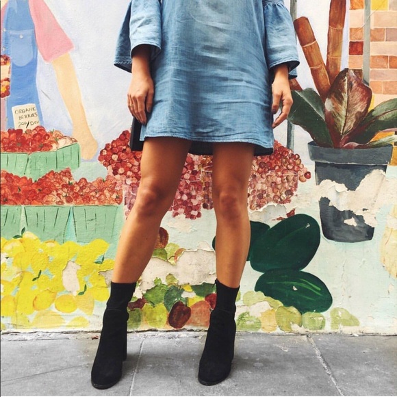 BLK Microsuede Drawstring Chunky Heel Ankle Bootie - Picture 2 of 8